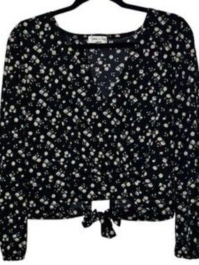 Floral Tie-Back Long Sleeve Cropped Top